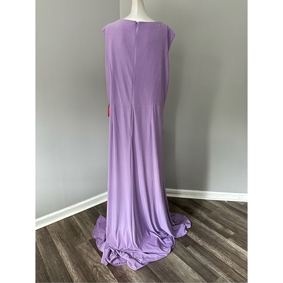 MAC DUGGAL DRAPED SIDE KNOT JERSEY GOWN W/ RHINESTONE RING - Picture 9 of 10